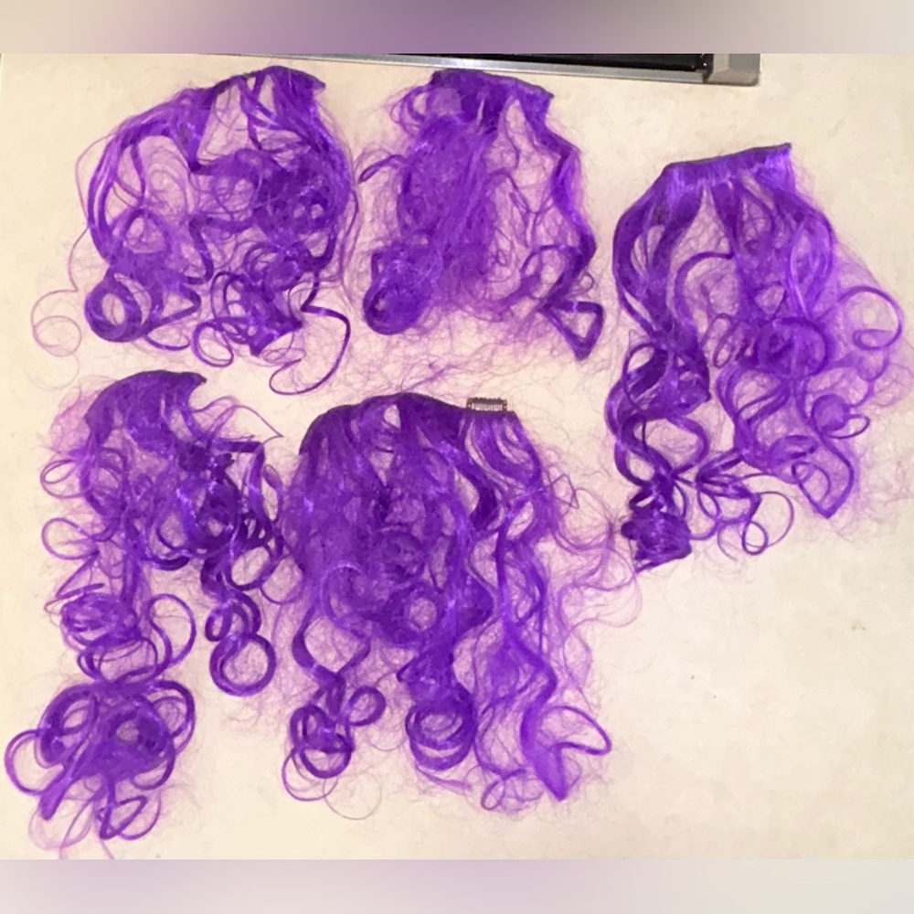 5 pc Vibrant Purple Hair Extensions clip in curly clown Halloween costume